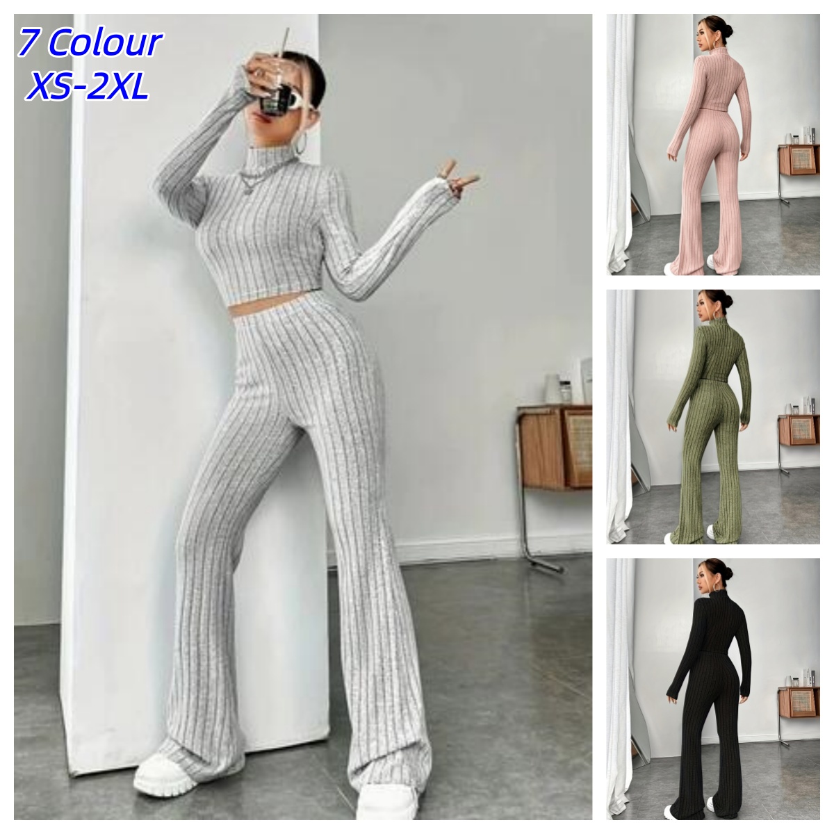 Crop Top Crochet - Women's Matching Knitted 2 Piece Bodycon