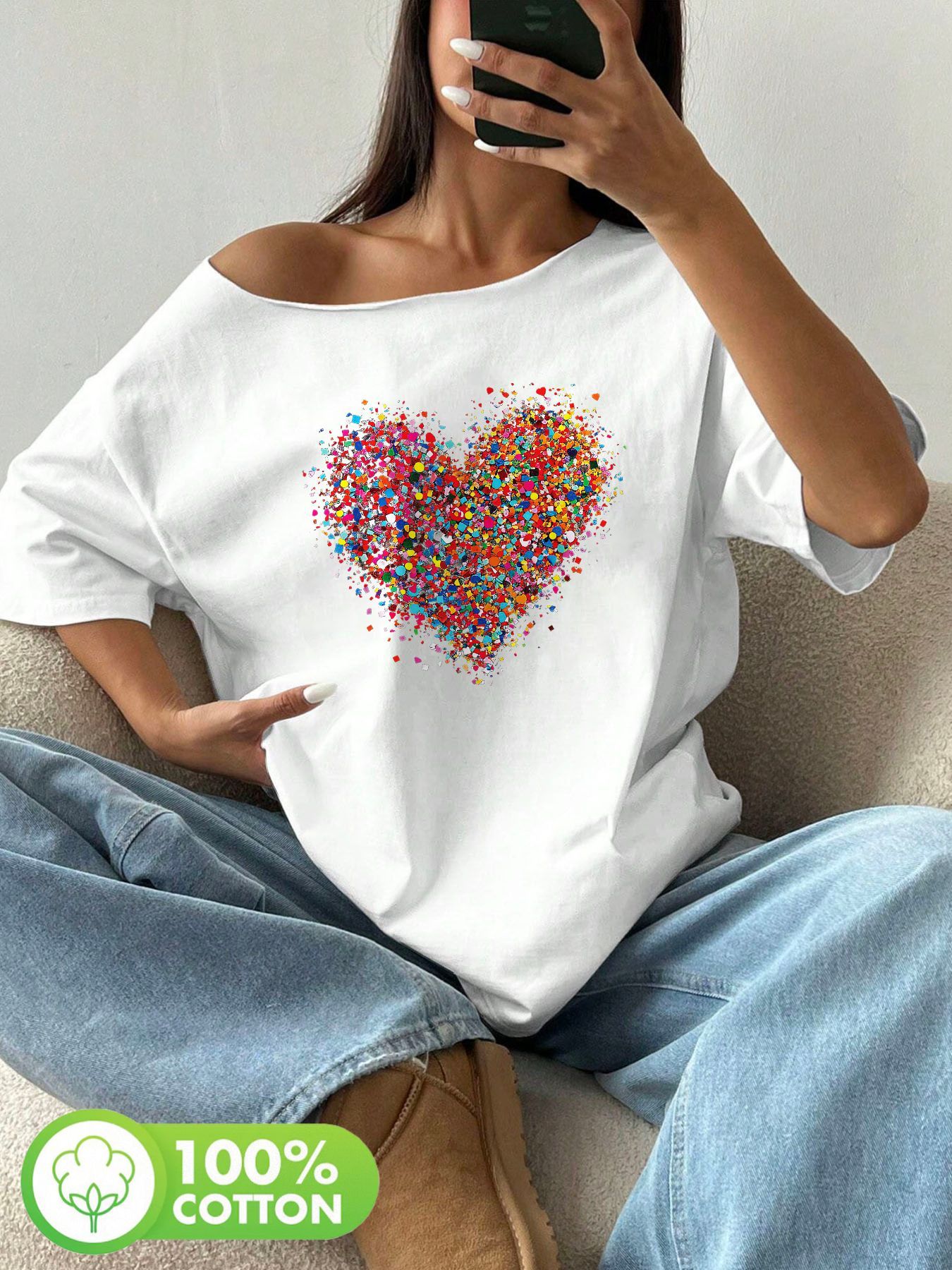 Blouse Off Shoulder - Plus Size 100% Cotton Shoulder Loose