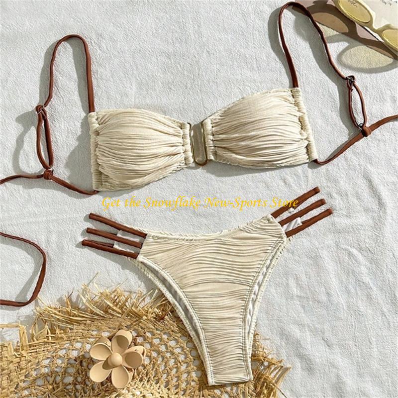 Swimsuit Bikini Ruched - E56D Women Bandeau Swimsuit Set Low