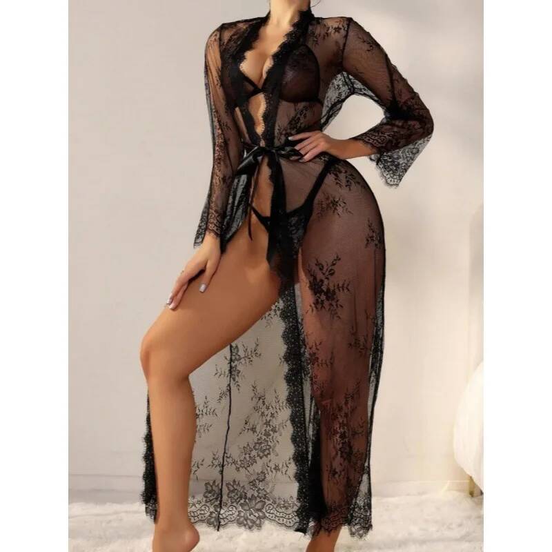 Black Lace Sheer Long Robe For - огляд і ціна Kimono Sheer Floral