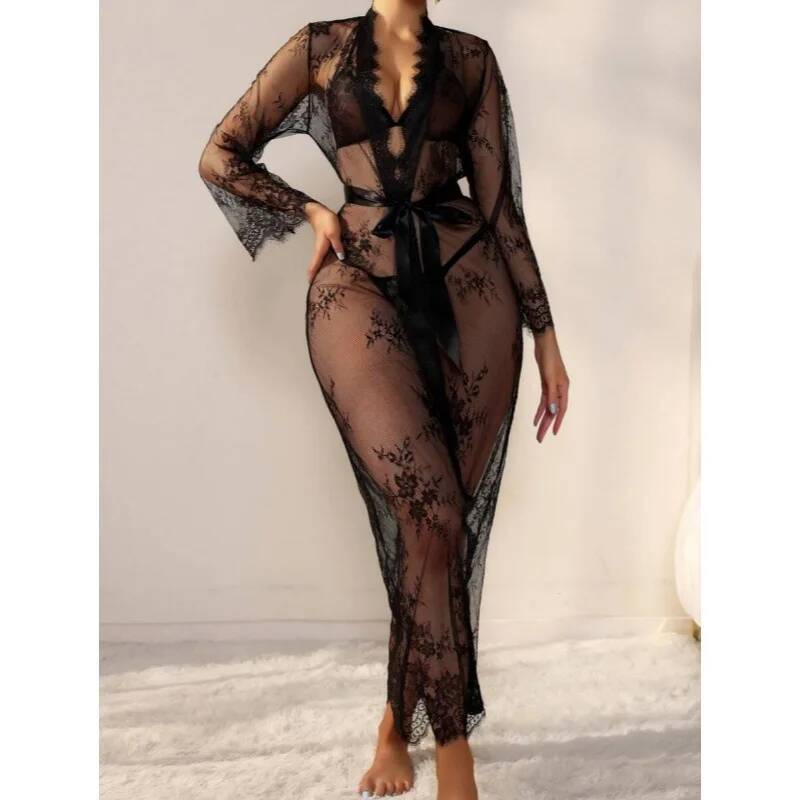 Black Lace Sheer Long Robe For - огляд і ціна Kimono Sheer Floral