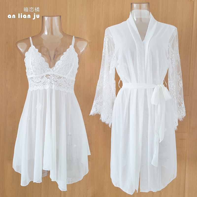 Women White Nightwear Set Flor - огляд і ціна Kimono Sheer Floral