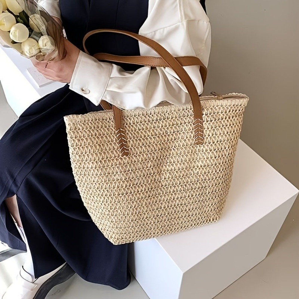 Fashion Solid Color Weave Stra - огляд і ціна Tote Bag Beach