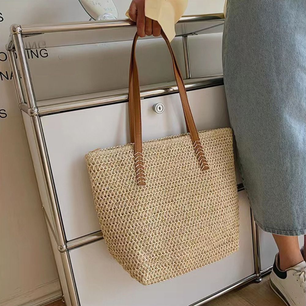 Fashion Solid Color Weave Stra - огляд і ціна Tote Bag Beach