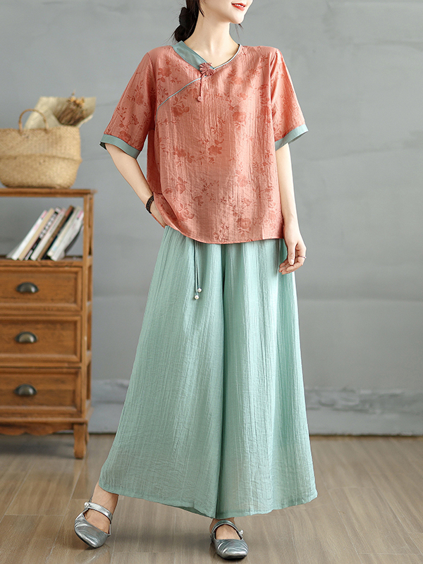 Chinese Floral Print Linen Sil - огляд і ціна Linen Pant Wide
