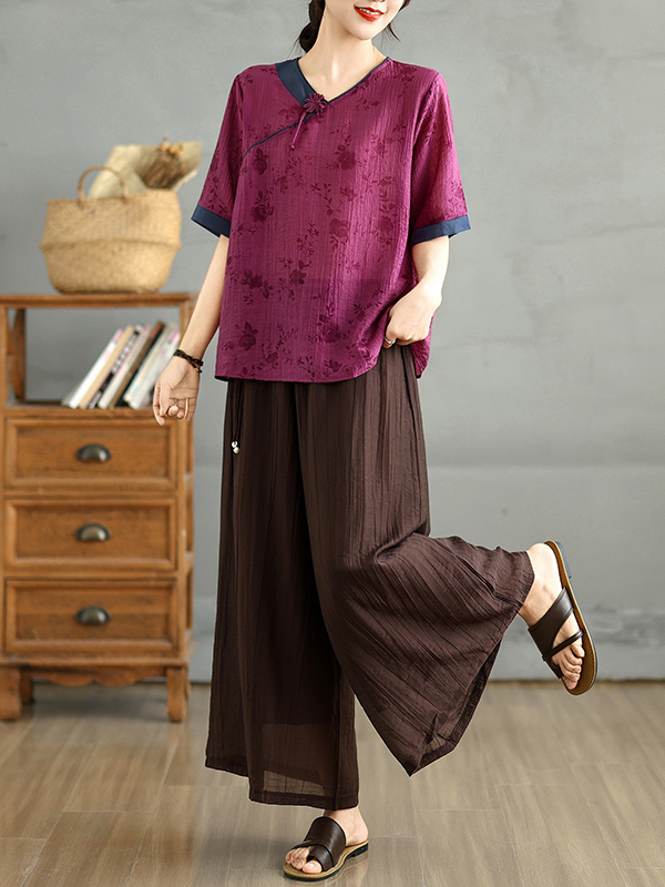 Chinese Floral Print Linen Sil - огляд і ціна Linen Pant Wide