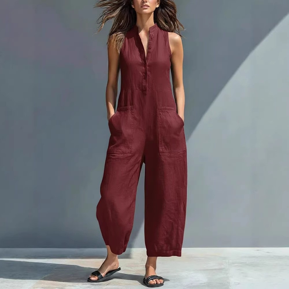 Women's And Woman Sleeveless M - огляд і ціна Jumpsuit Linen Relaxed