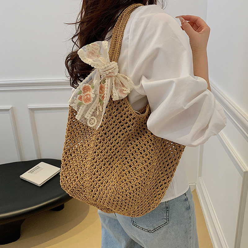 Summer Lace Bow Tote Bags Wome - огляд і ціна Crochet Bag Raffia