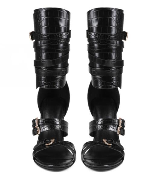 Sexy Black Leather Open Toe Cr - огляд і ціна Sandal Strappy Heeled