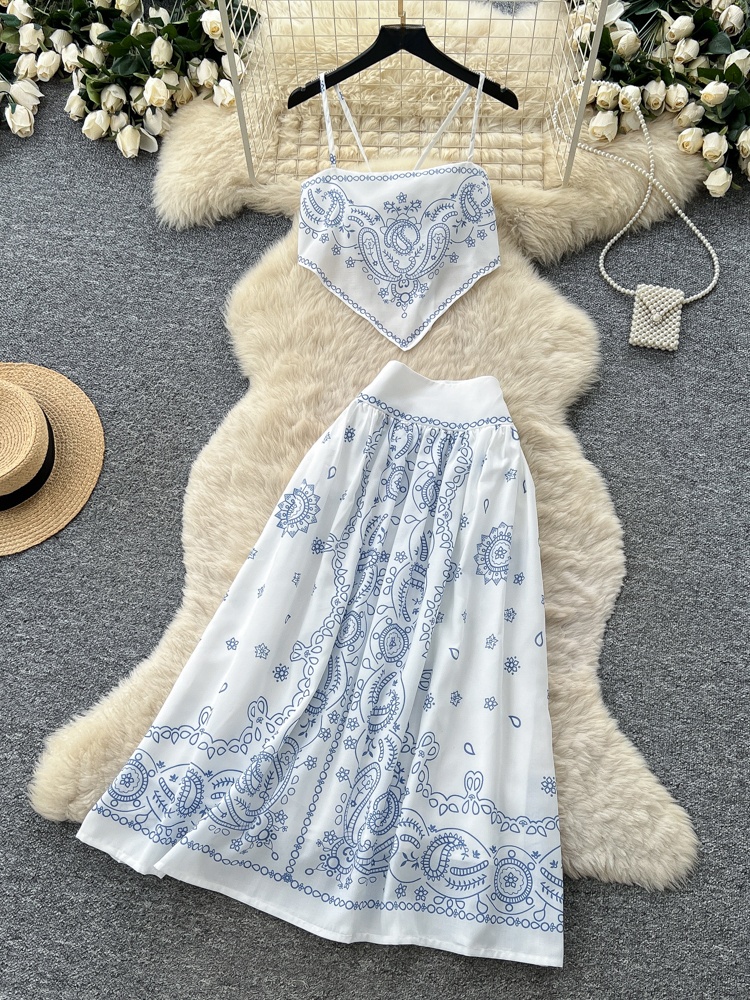 Summer Floral Embroidery Two-P - огляд і ціна Maxi Dress Halter