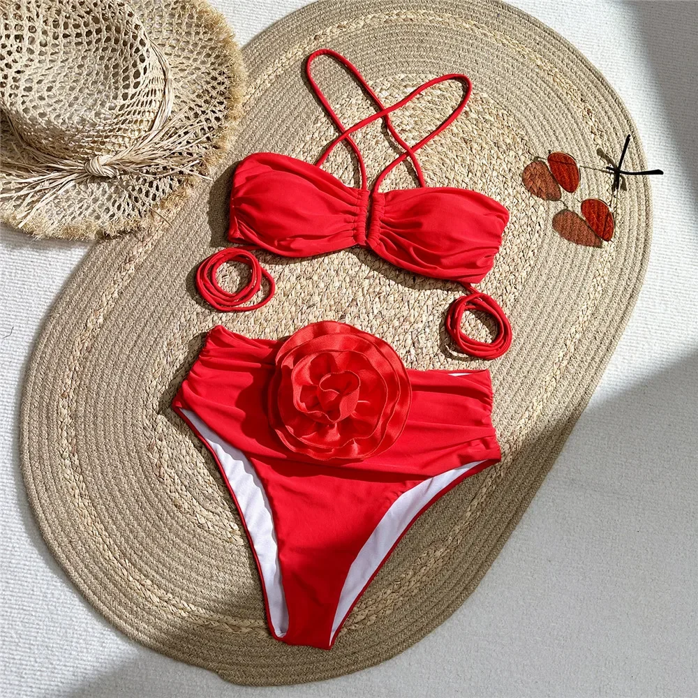 Sexy Red 3D Flower Swimwear Ha - огляд і ціна Swimsuit Bikini Ruched