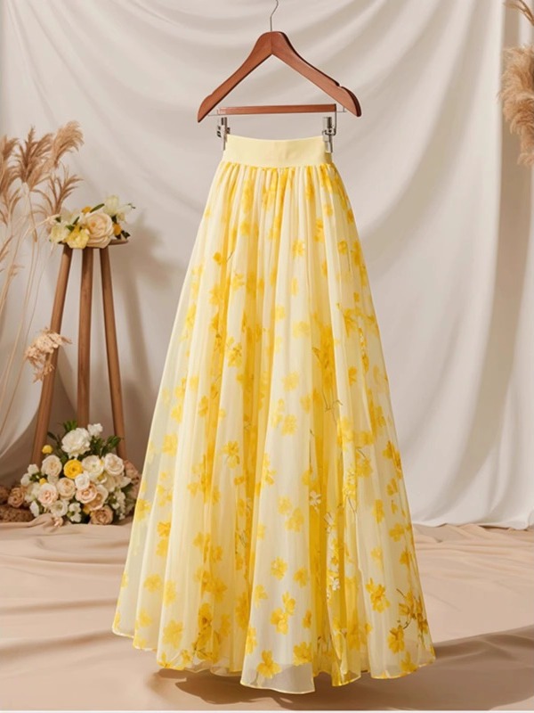 Summer 2026 High Waist Yellow  - огляд і ціна Midi Skirt Floral
