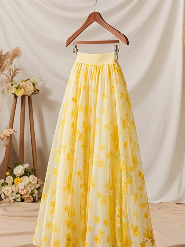 Summer 2026 High Waist Yellow  - огляд і ціна Midi Skirt Floral