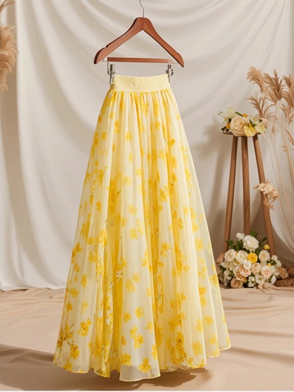 Summer 2026 High Waist Yellow  - огляд і ціна Midi Skirt Floral