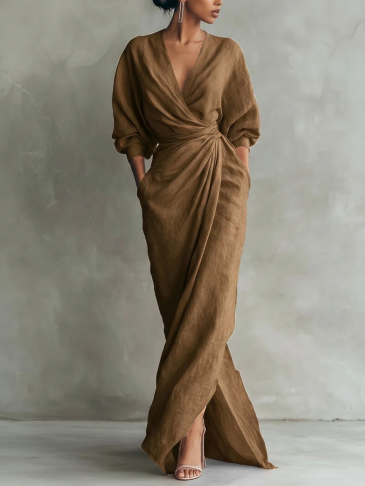 Women Linen Blend Wrap Maxi Dr - огляд і ціна Linen Dress Wrap
