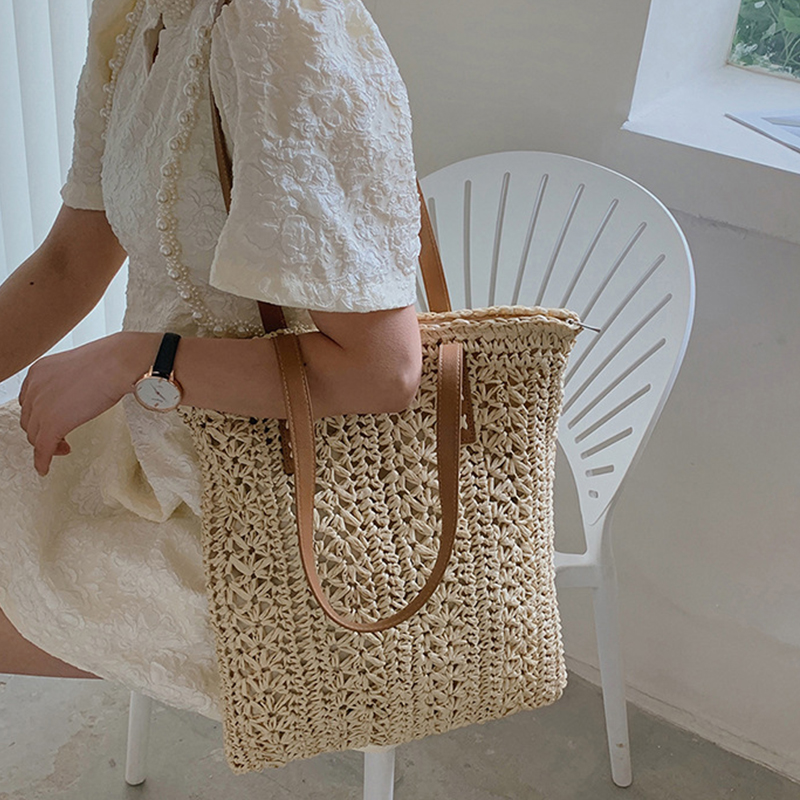 Square Hollow Straw Beach Bag  - огляд і ціна Crochet Bag Raffia