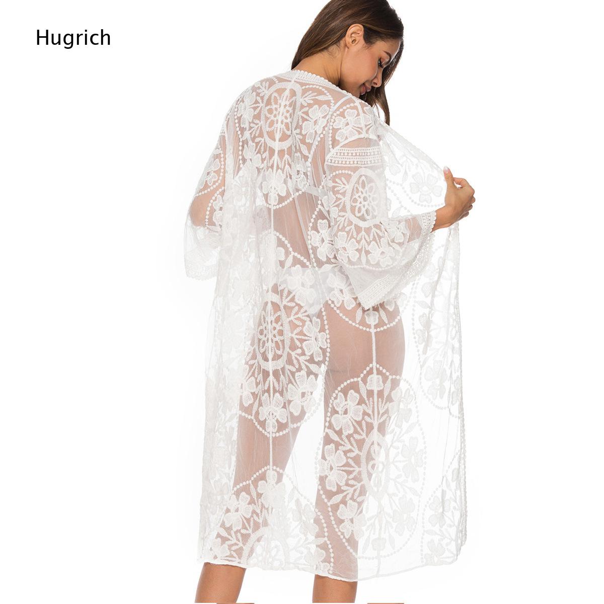 Solid White Floral Embroidery  - огляд і ціна Kimono Sheer Floral