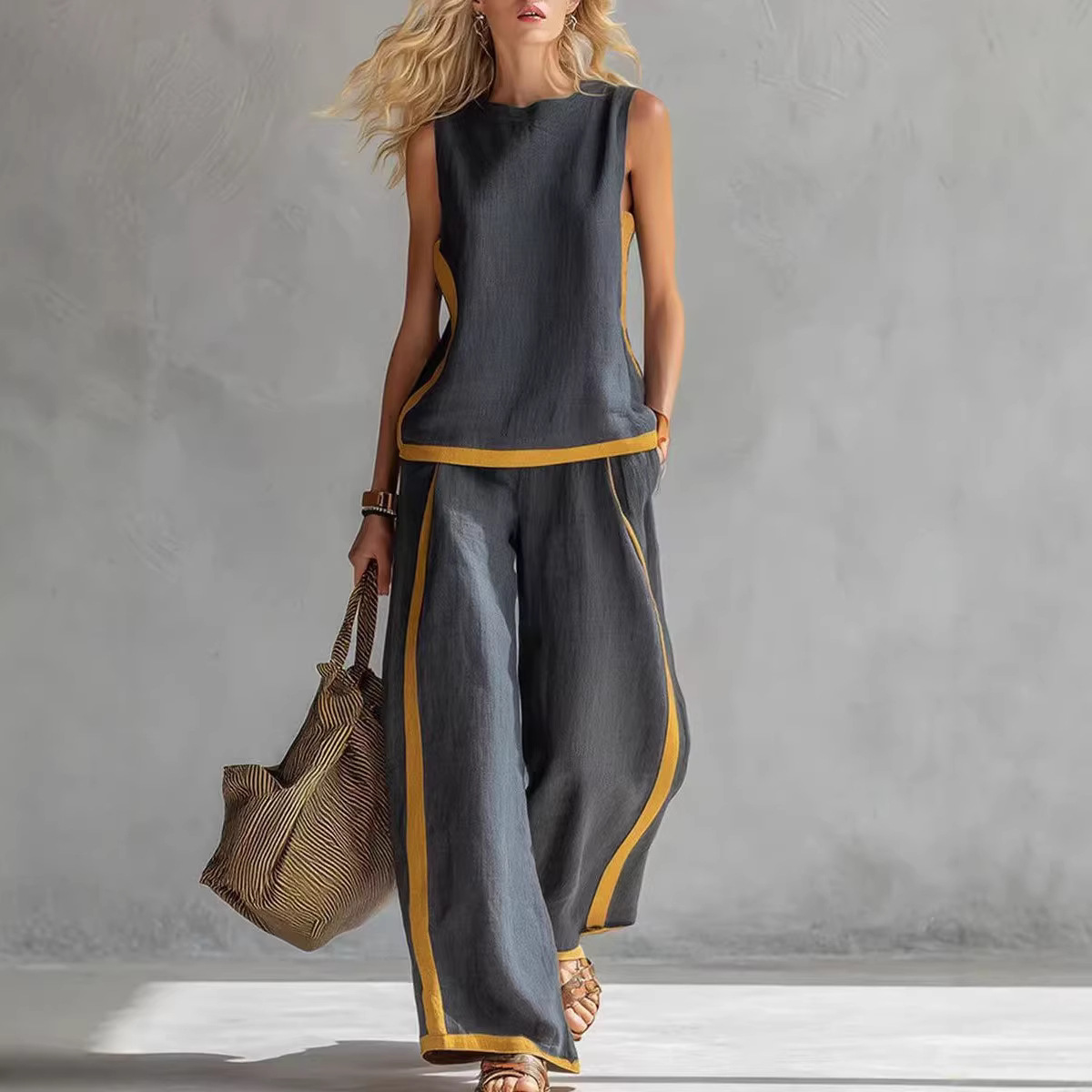 Women Linen 2 Piece Sets Color - огляд і ціна Linen Pant Wide