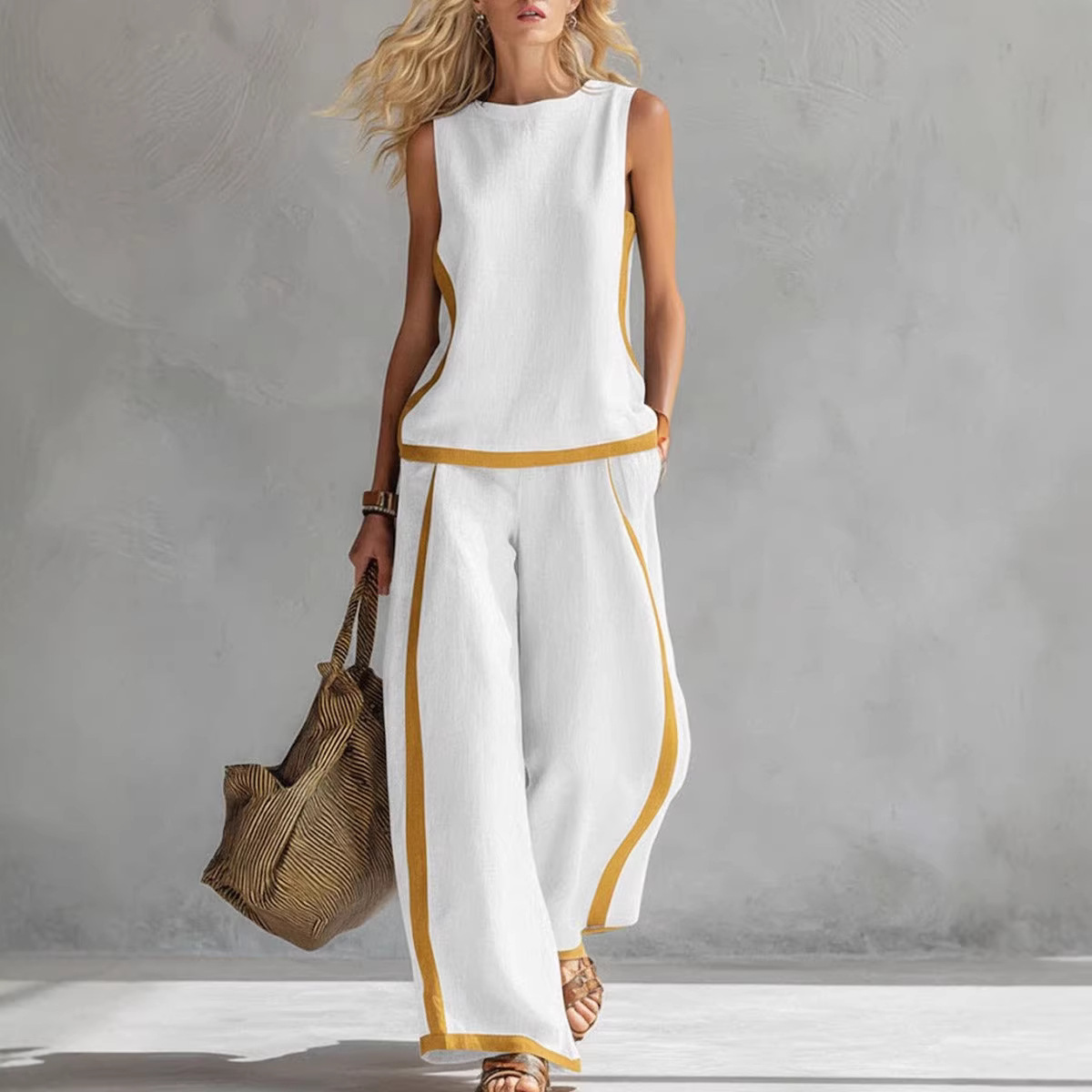 Women Linen 2 Piece Sets Color - огляд і ціна Linen Pant Wide