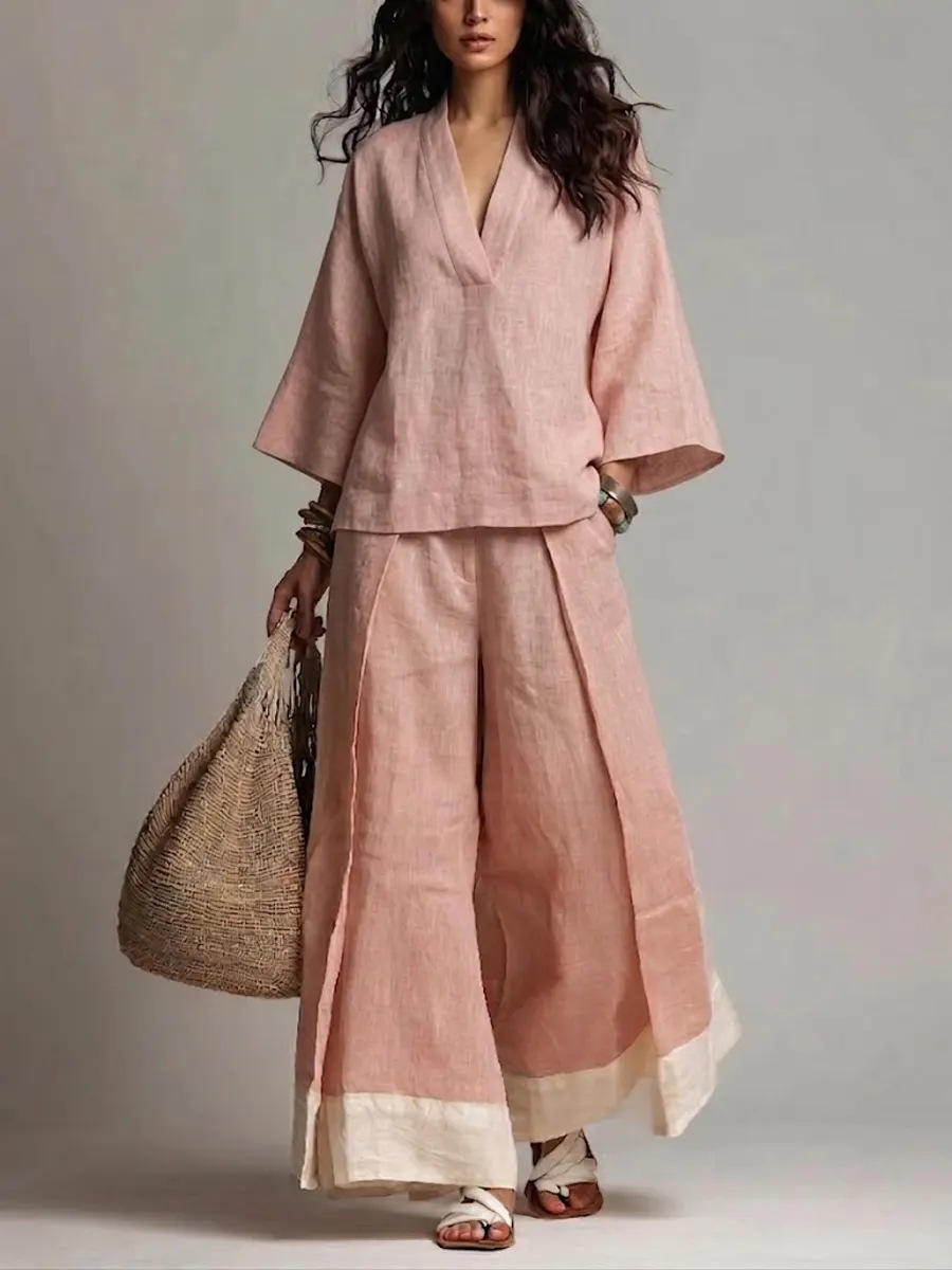 Summer Women V-neck Cotton Lin - огляд і ціна Linen Pant Wide
