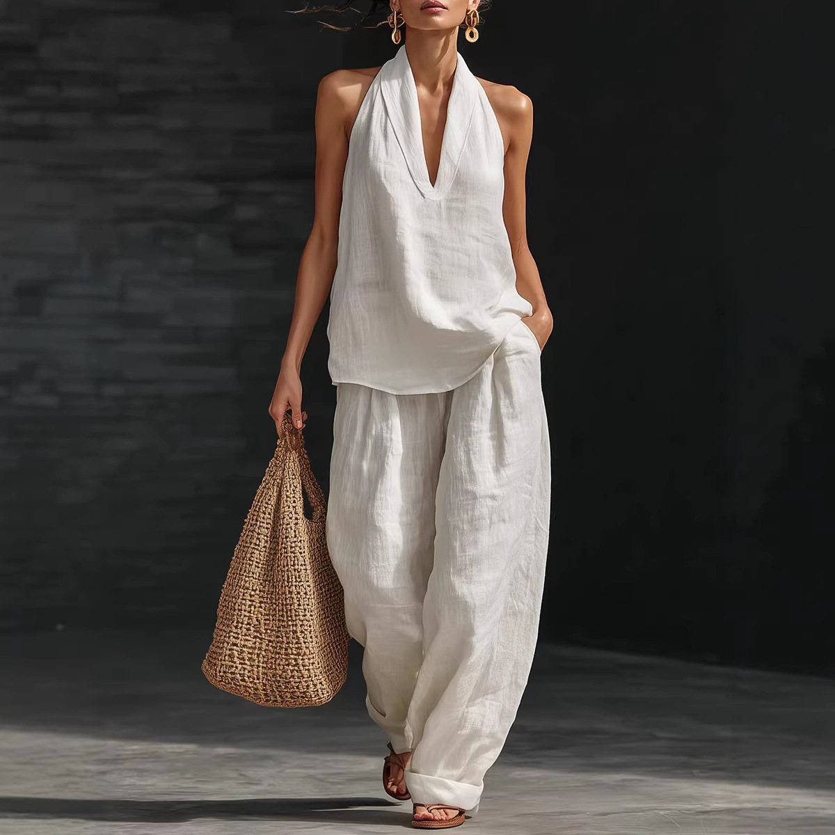 Summer Retro Solid Cotton Line - огляд і ціна Linen Pant Wide