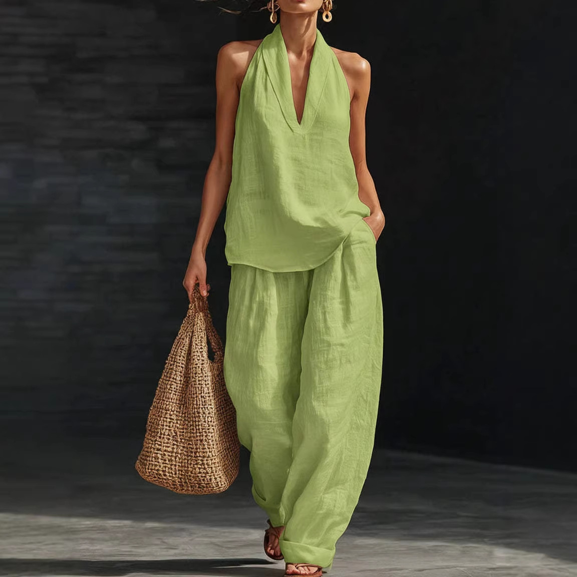 Summer Retro Solid Cotton Line - огляд і ціна Linen Pant Wide
