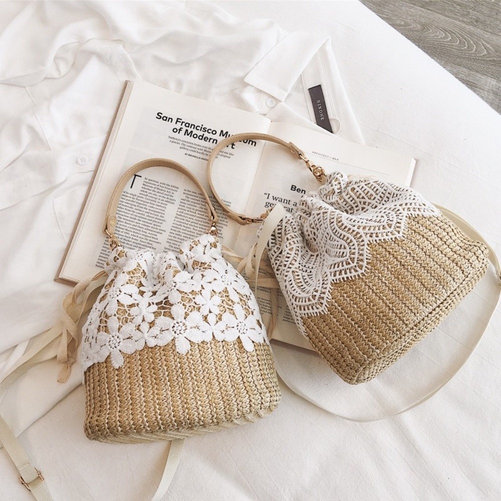Vintage Lace Straw Shoulder Ba - огляд і ціна Tote Bag Beach