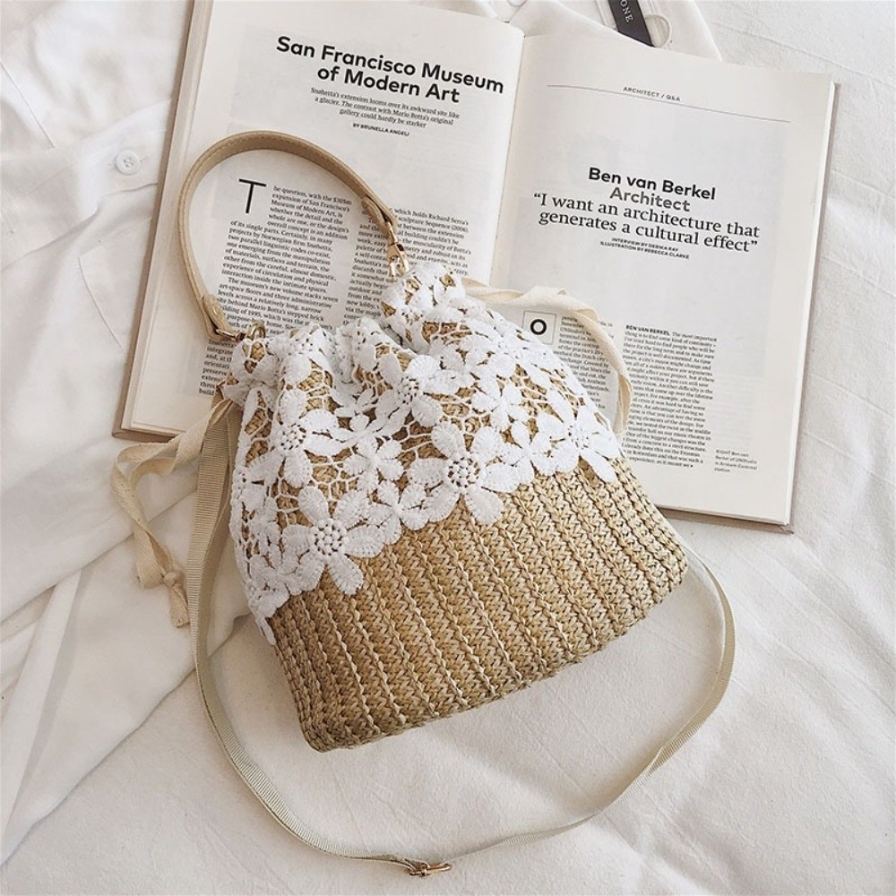 Vintage Lace Straw Shoulder Ba - огляд і ціна Tote Bag Beach