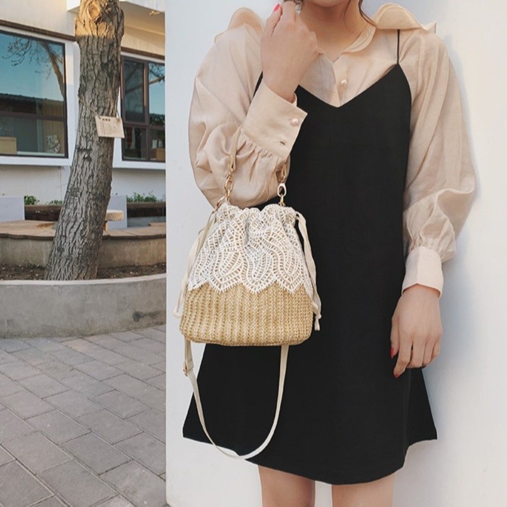 Vintage Lace Straw Shoulder Ba - огляд і ціна Tote Bag Beach