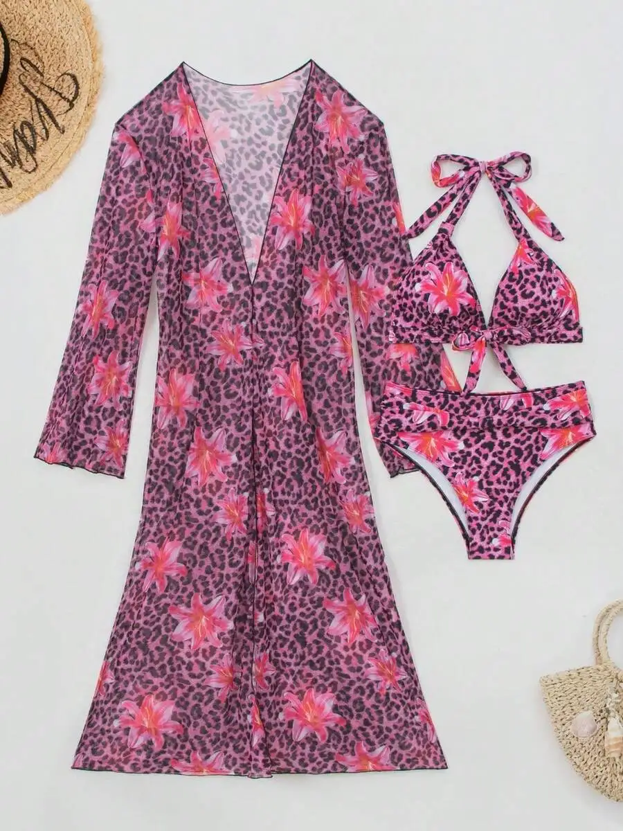 Womens 3-Piece Leopard Floral  - огляд і ціна Kimono Sheer Floral