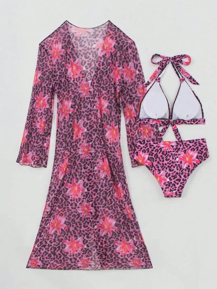 Womens 3-Piece Leopard Floral  - огляд і ціна Kimono Sheer Floral