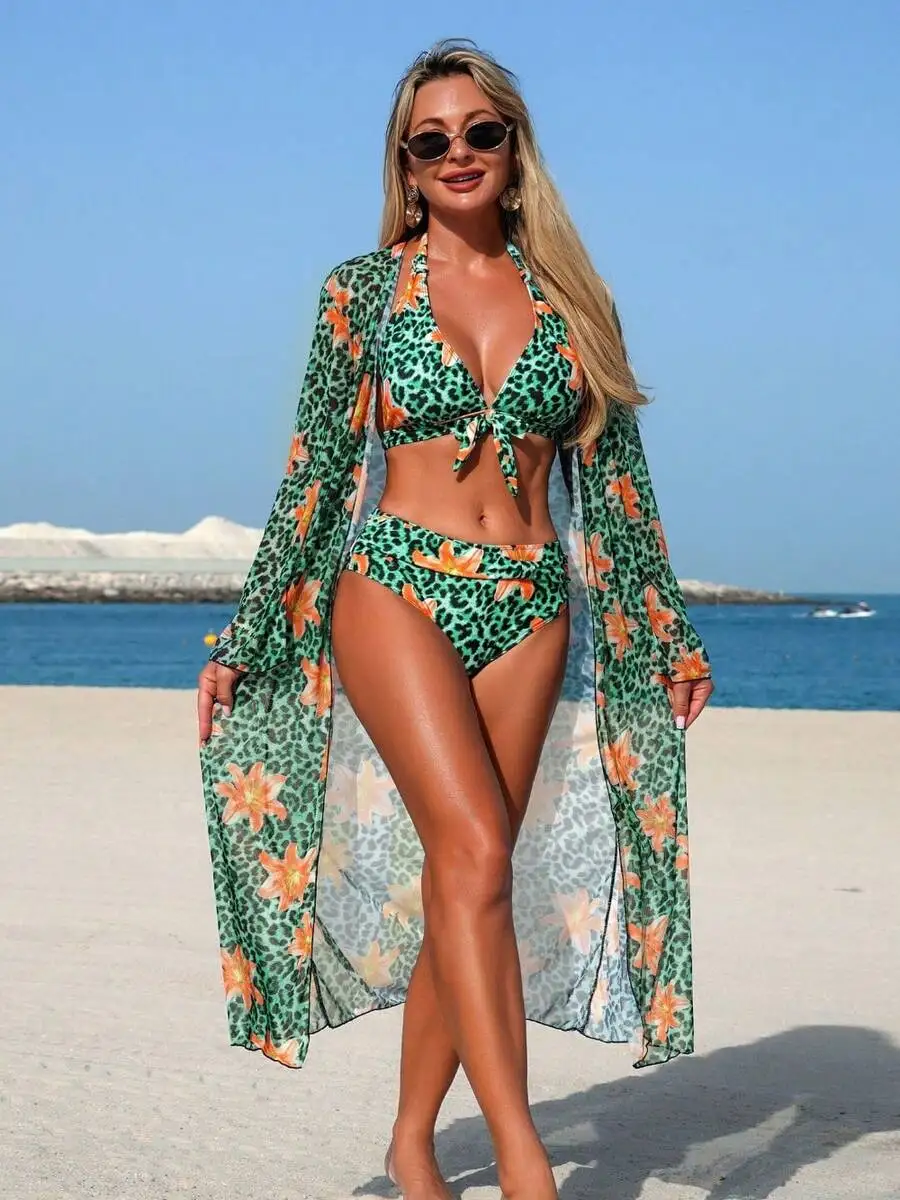 Womens 3-Piece Leopard Floral  - огляд і ціна Kimono Sheer Floral