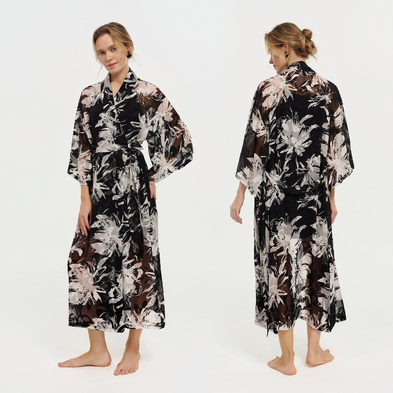 Women Black White Ink Floral S - огляд і ціна Kimono Sheer Floral