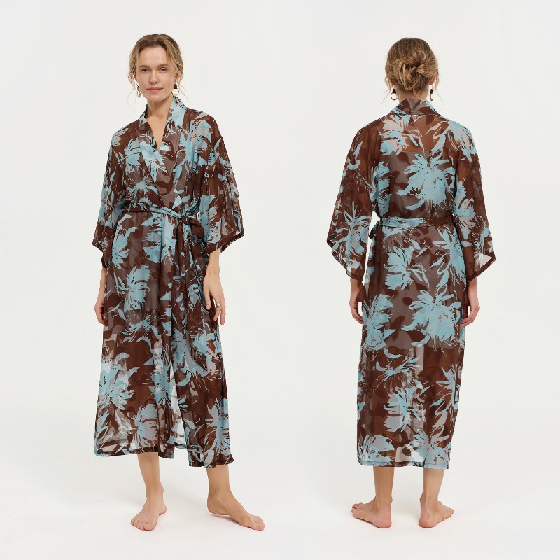 Women Black White Ink Floral S - огляд і ціна Kimono Sheer Floral