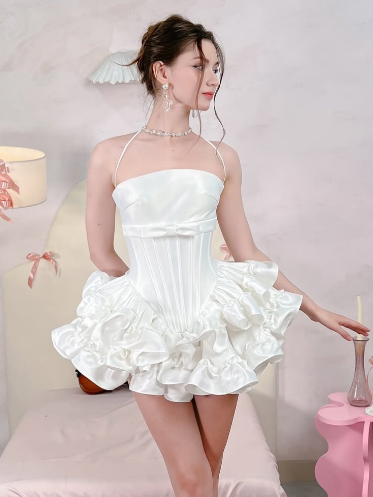 Women Pink White Lace-up Dress - огляд і ціна Maxi Dress Halter