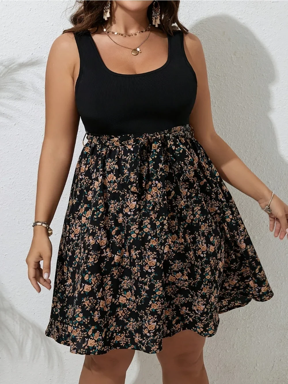 Plus Size Dress Summer Knit Fl - огляд і ціна Romper Floral Print