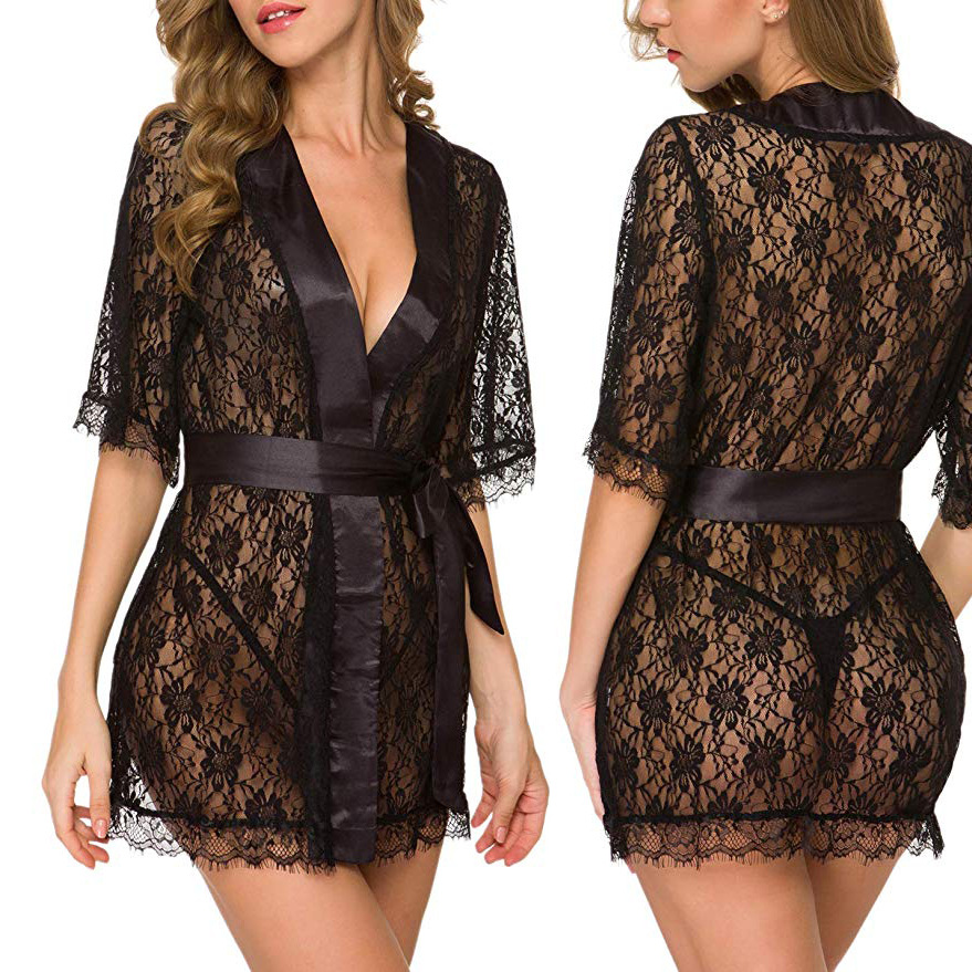 Floral Lace V-Neck Lingerie Ni - огляд і ціна Kimono Sheer Floral
